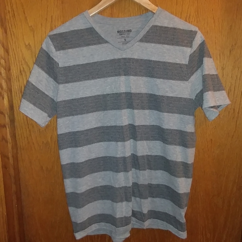 Mossimo Gray Striped V-neck Tee